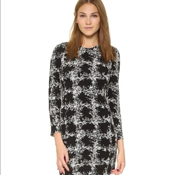 Club Monaco Kaisie Dress Black White 3/4 Sleeve Stretch Knit Lined Size 6 - Picture 1 of 9
